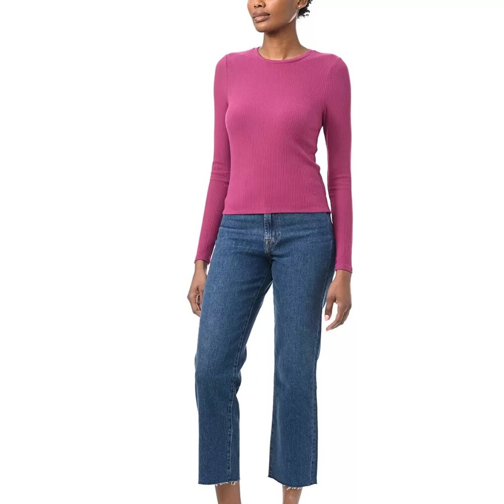 NWT Splendid Women's Ribbed Long Sleeve Crew Neck Top Pink Size L $45 11HL264